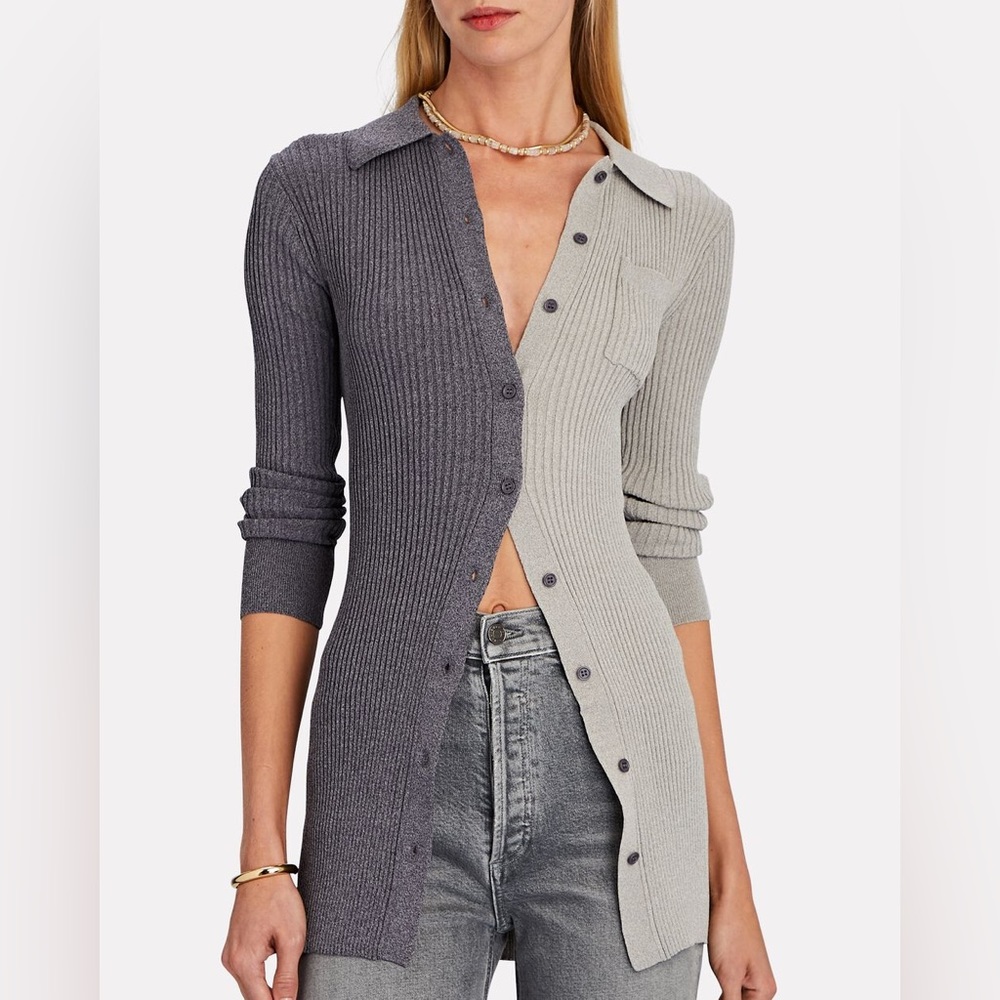 Staud Grey Colorblock Cardigan